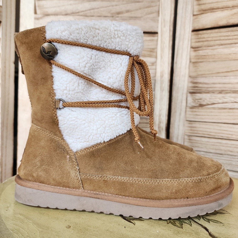 Koolaburra by UGG Sz 11 Chestnut Suede Faux Fur Victoria Short Boots Cozy Fall